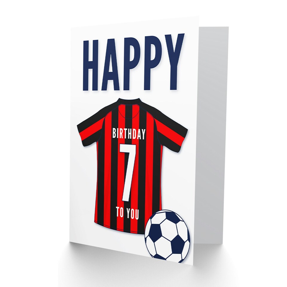image 1 of Football Strip Kit Red Striped Top Age 7 Year Old Child Kids 7th Birthday Card