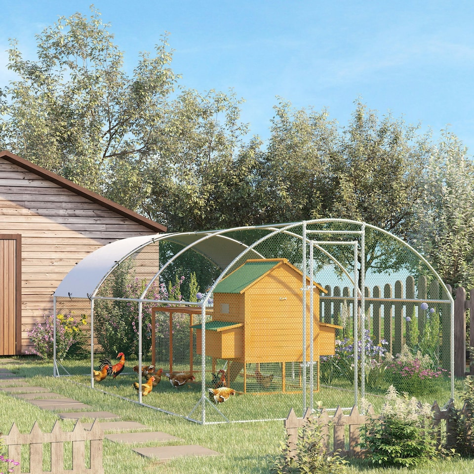 image 1 of PawHut Walk-In Chicken Run Galvanised Chicken Coop w/ Cover 5.7 x 2.8 x 2m