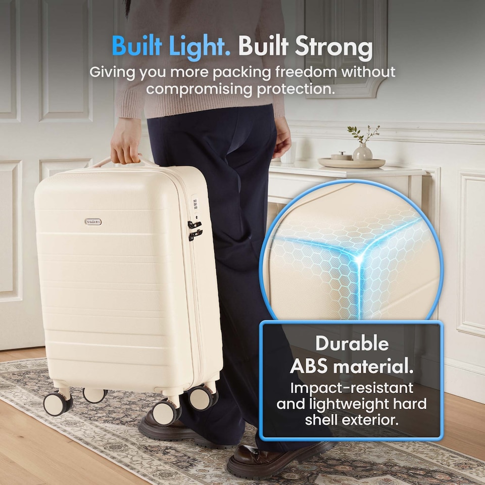 image 1 of Vonhaus Hard Shell Suitcase Set 3 Piece with TSA Lock | White | Cream