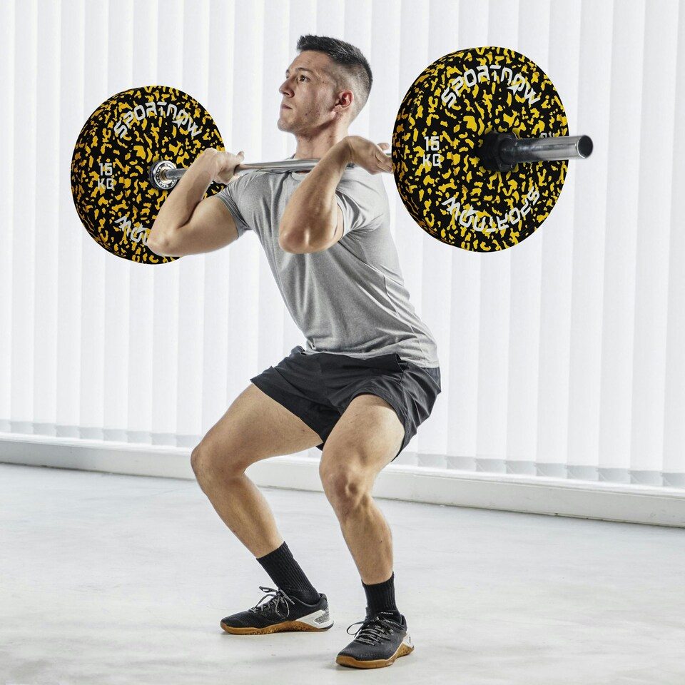 image 1 of SPORTNOW Olympic Weight Plates with 5cm Holes for Weight Lifting | Yellow | Not provided