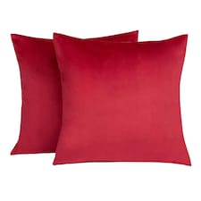 OHS 2 x Soft Plain Matte Velvet Cushion Covers, 45x45cm - Red