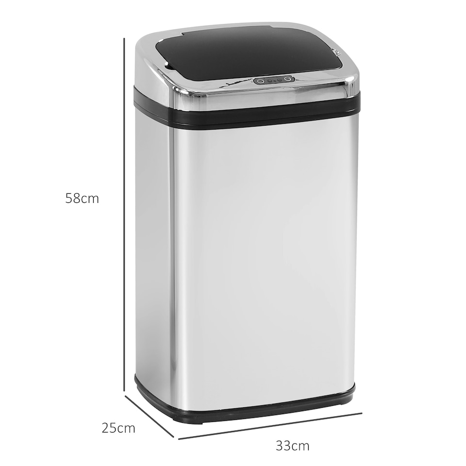 image 1 of HOMCOM 30L Automatic Kitchen Bin with Lid and Infrared Motion Sensor Silver Silver