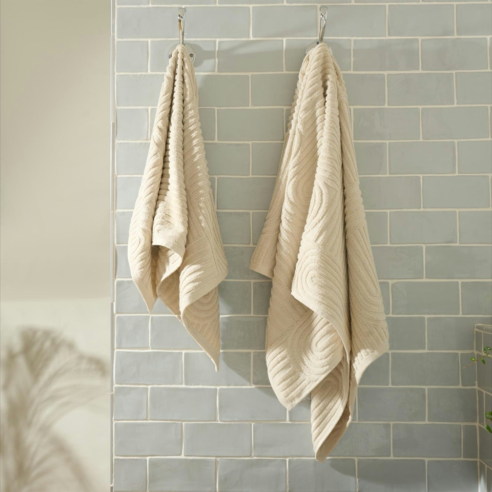 image 1 of OHS Jacquard Arches Textured 100% Cotton 500GSM Absorbent Hand Towel, 50x80cm - Cream