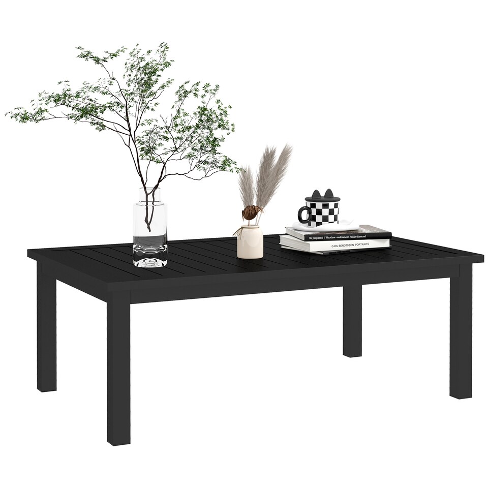 image 1 of Outsunny Aluminium Outdoor Coffee Table Patio Table with Slat Top, Black