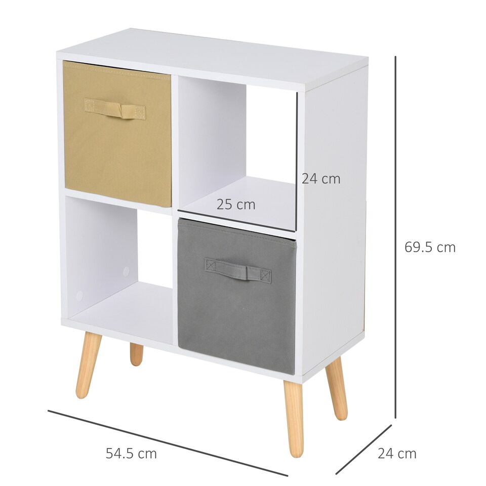 image 1 of HOMCOM Freestanding 4 Cube Storage Cabinet Unit w  2 Fabric Drawers Handles Home Office Organisation Shelves Furniture