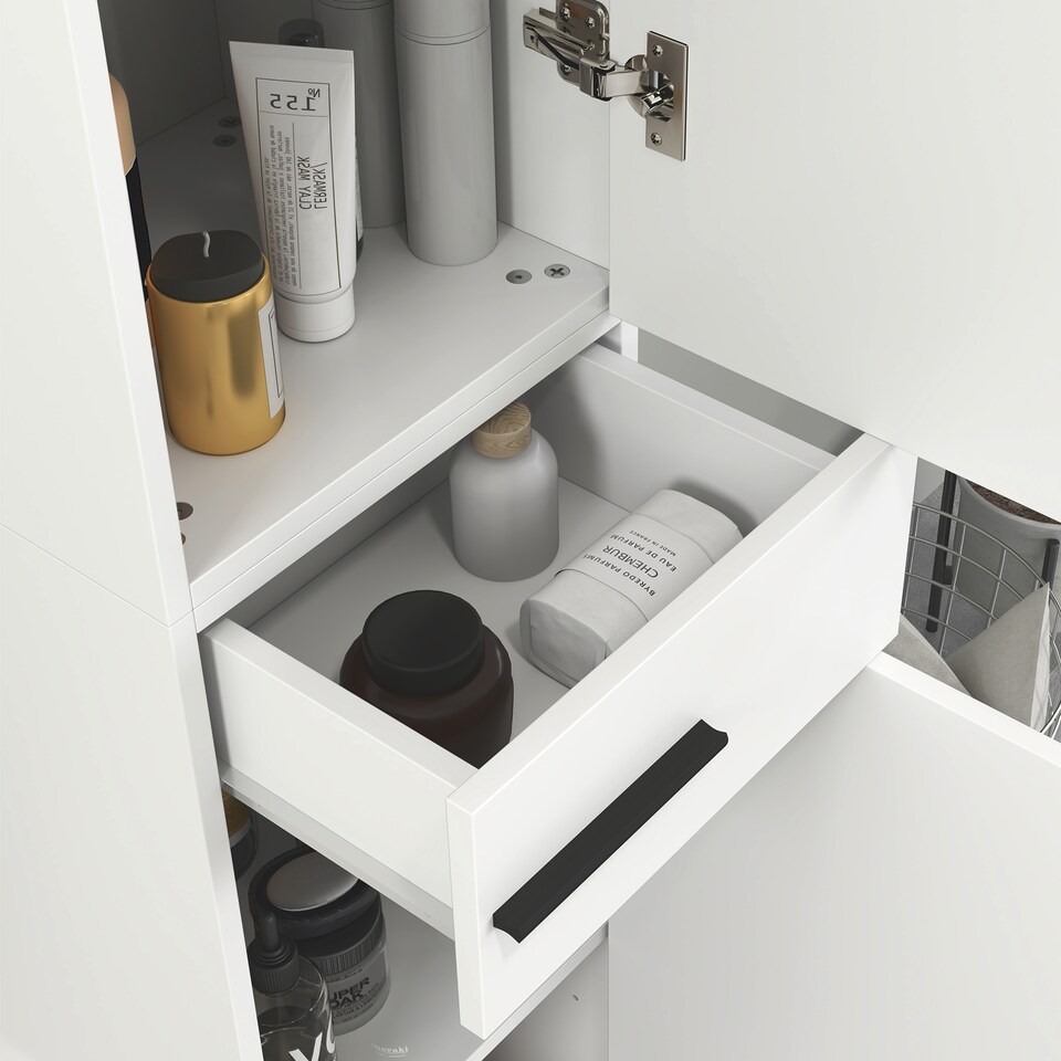 image 1 of HOMCOM Bathroom Storage Cabinet, Tall Cabinet, Bathroom Storage Unit with Adjustable Shelves, Double Doors and Drawer