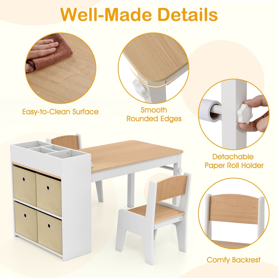 image 1 of COSTWAY Kids Art Table and Chairs Set with 2 Chairs Yellow