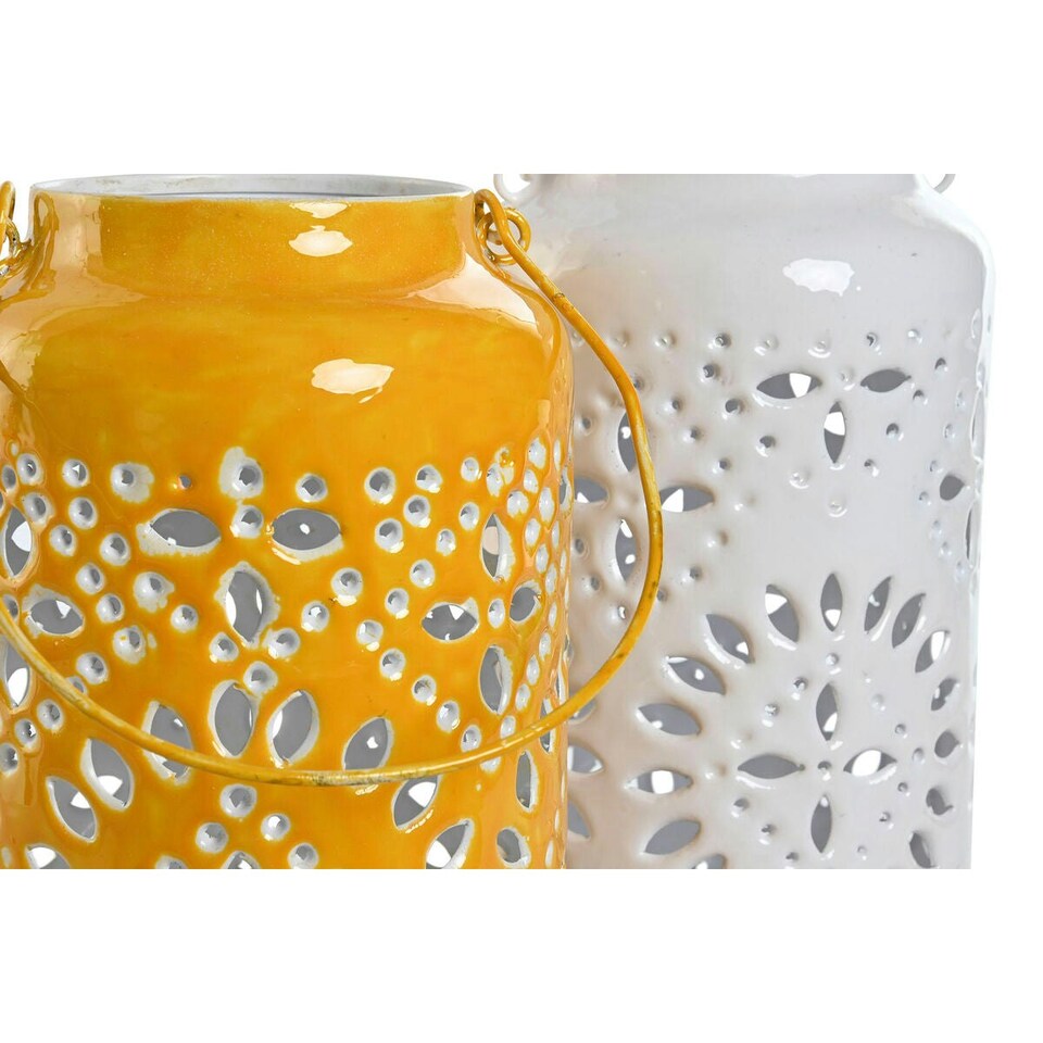 image 1 of Candleholder Home ESPRIT Yellow White Iron 15 x 15 x 33 cm (2 Units) N/A