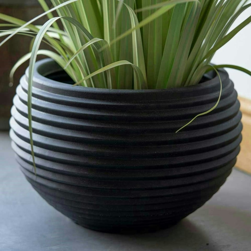 image 1 of Primrose Round Ribbed Planter Pot Black 41cm Black