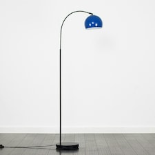 ValueLights Designer Style Black Stem Floor Lamp With Navy Blue Arco Style Metal Dome Light Shade With LED GLS Bulb in Warm White