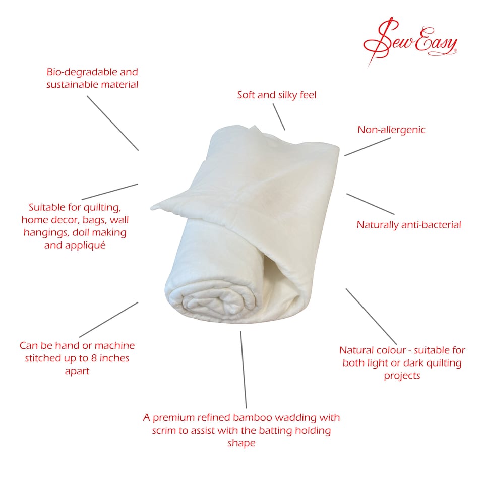 image 1 of Sew Easy Bamboo Wadding - Natural, Twin 182 x 228cm / 72 x 90in, Soft, Hypoallergenic | White