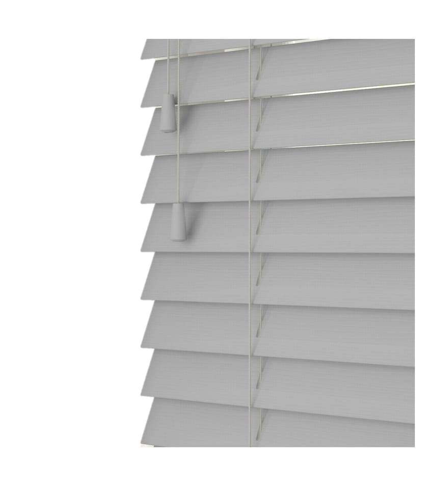 image 1 of 230cm Dove Grey Smooth Finish Faux Wood Venetian Blinds with Strings  (120cm Drop) | Grey | Grey