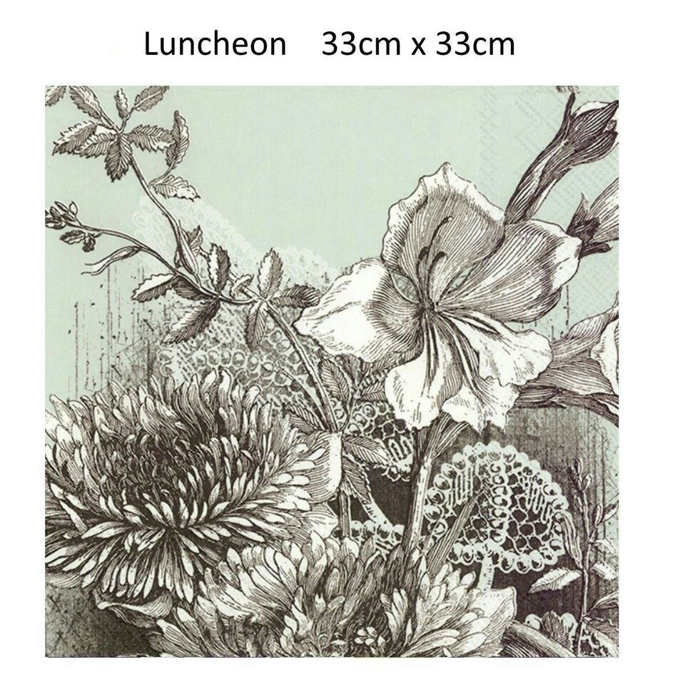 IHR Lunch Napkins Fleur Mint 33cm 3ply 20 Pack