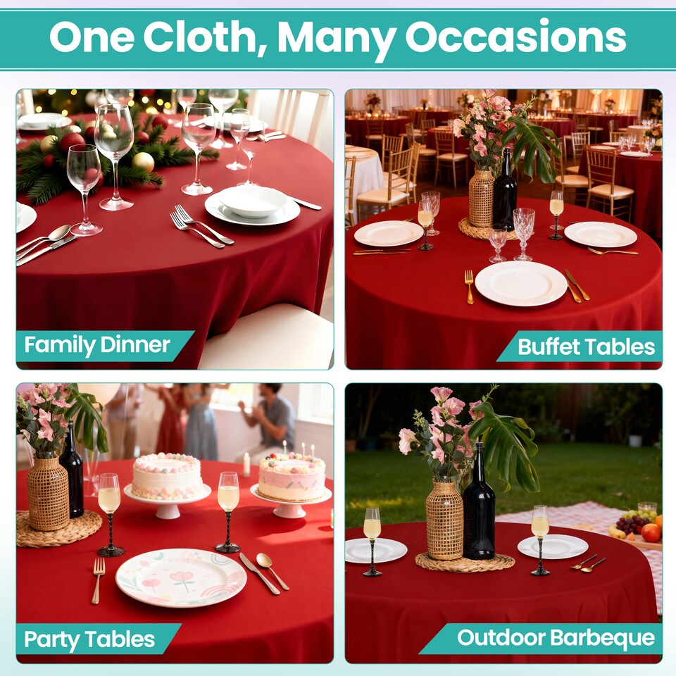 image 1 of Round Polyester Tablecloth, 220GSM Washable Table Linen - 90 Inch