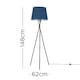 image 3 of ValueLights Camden Black Tripod Floor Lamp Navy Blue Taper Shade & Bulb Blue