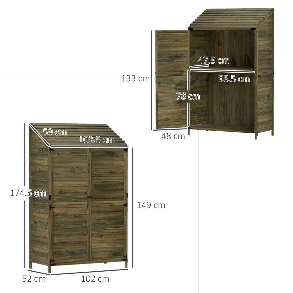 image 1 of Outsunny Wooden Garden Storage Shed w/Double Doors and Shelves, Green Green