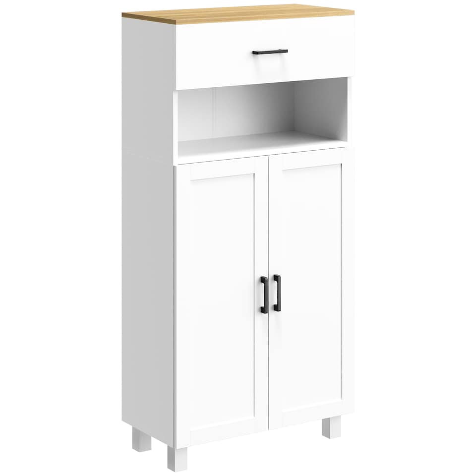 image 1 of HOMCOM Sideboard, Nordic Storage Cabinet with Drawer, Doors and Open Countertop, Freestanding Kitchen Cupboard for Living Room, Dining Room, 130cm, White
