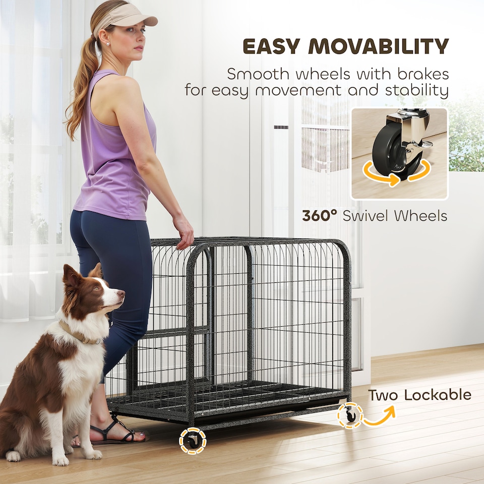 image 1 of PawHut Heavy Duty Dog Crate, Large Dog Cage with Wheels and Tray