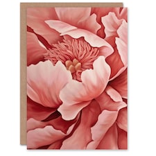 Coral Pink Peony Flower Magnified Zoom Floral Him Her Birthday Card