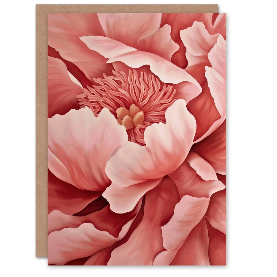 image 1 of Coral Pink Peony Flower Magnified Zoom Floral Him Her Birthday Card