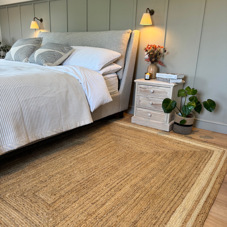 image 1 of KUKOON Bordered Natural Handwoven Braided Jute Fireside Living Area Rug 190cm x 280cm