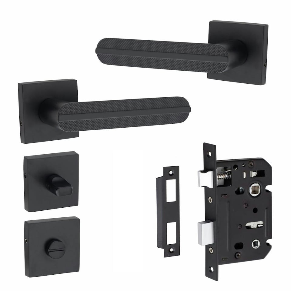 image 1 of Golden Grace Modern Lima Design Premium Bathroom Door Handles on Square Rose in Matt Black Finish Black