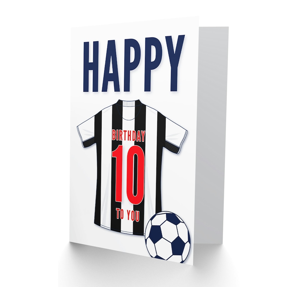 image 1 of Football Strip Kit White Striped Top 10 Year old Kids 10th Birthday Card