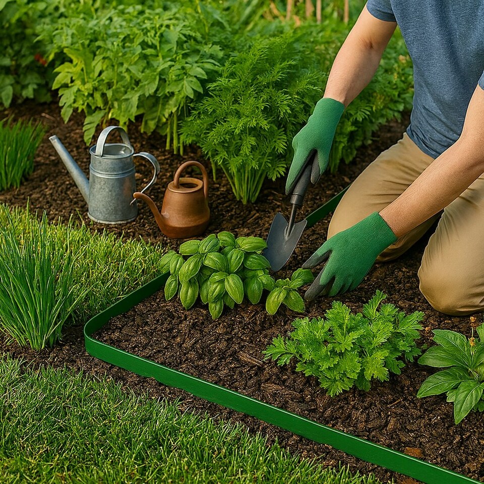 image 1 of Harbour Housewares Flexible Plastic Lawn & Path Edging with 80 Pegs & Mallet - 20m x 4cm - Green | Green | Green | 2