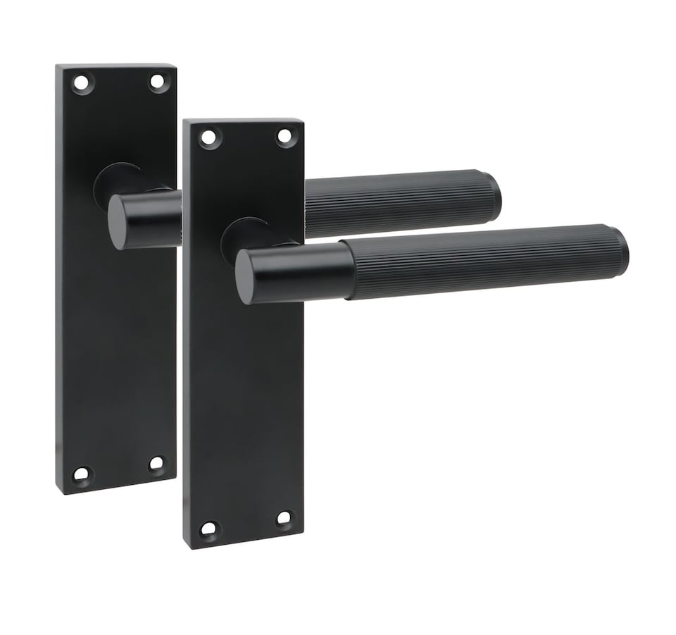image 1 of Golden Grace 4 Pair Victorian T-Bar Linear Design Door Handle Matt Black Finish with Ball Bearing Hinges and Latches - 150 x 40mm