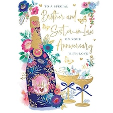 Words 'n' Wishes Anniversary Card for Brother & Sister in Law, Champagne Celebrations, Multi-Coloured, 21.6 x 16.5