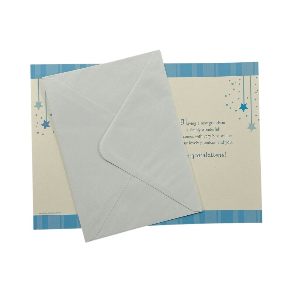image 1 of On The Birth Of Baby Grandson Teddy Holding Banner Design Congratulations Card