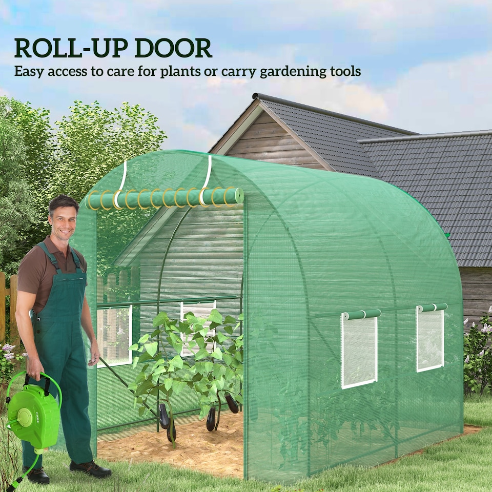 image 1 of Outsunny Polytunnel Greenhouse Outdoor Grow House Roll Up Door Windows 2x2.5m