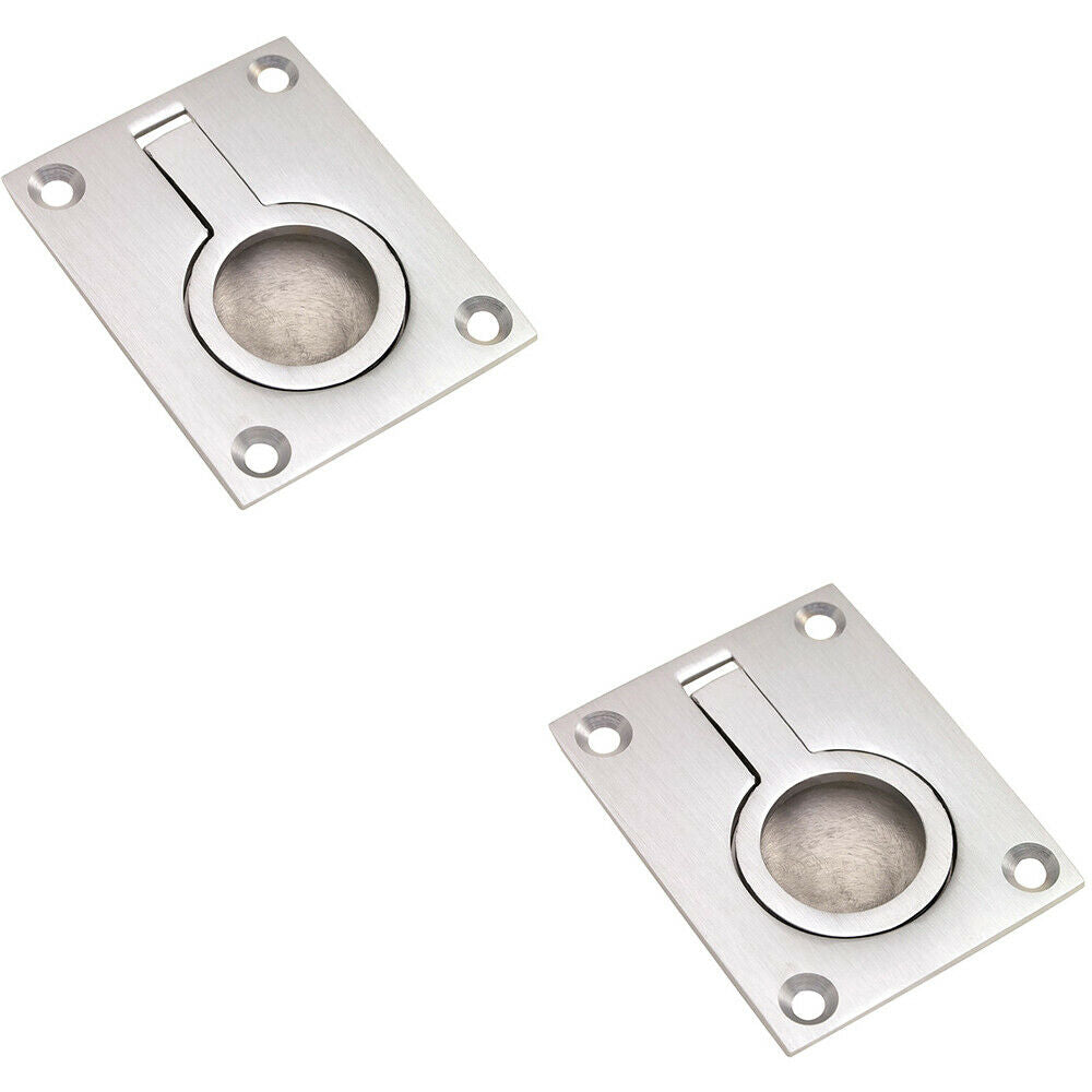 Loops 2x Flush Ring Recessed Pull Handle 63 x 48.5mm 8.5mm Depth Satin Chrome