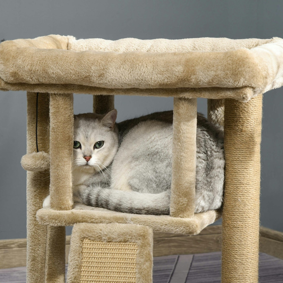 image 1 of PawHut Cat Tree Tower Indoor with Cats Scratching Post Cat House, Coffee