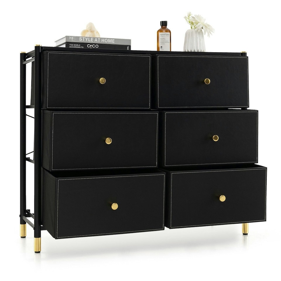 image 1 of COSTWAY 6 Drawers Dresser Organizer Chest of Drawers Black