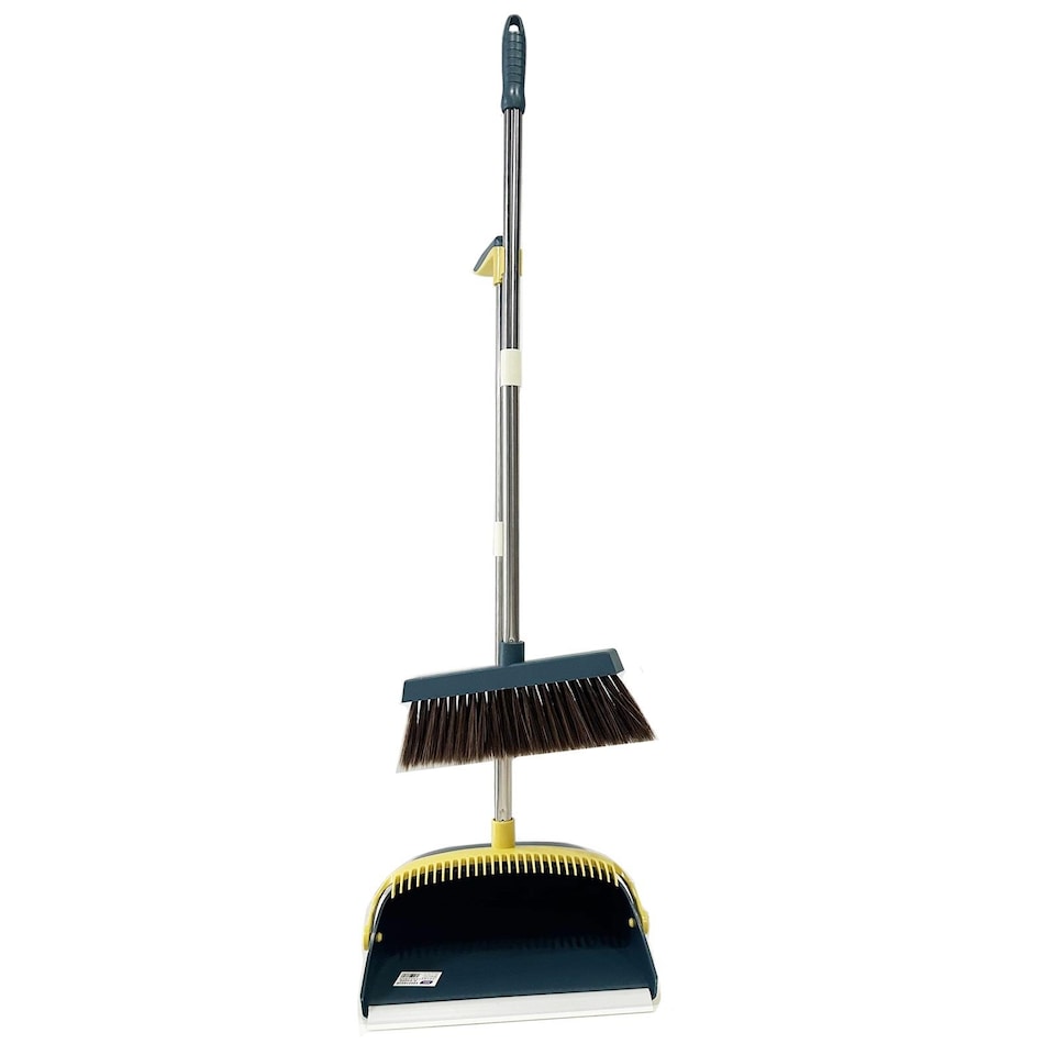 image 1 of Gr8 Home Strong Long Handled Dustpan and Brush Set Soft Bristles Broom Lobby Dust Pan