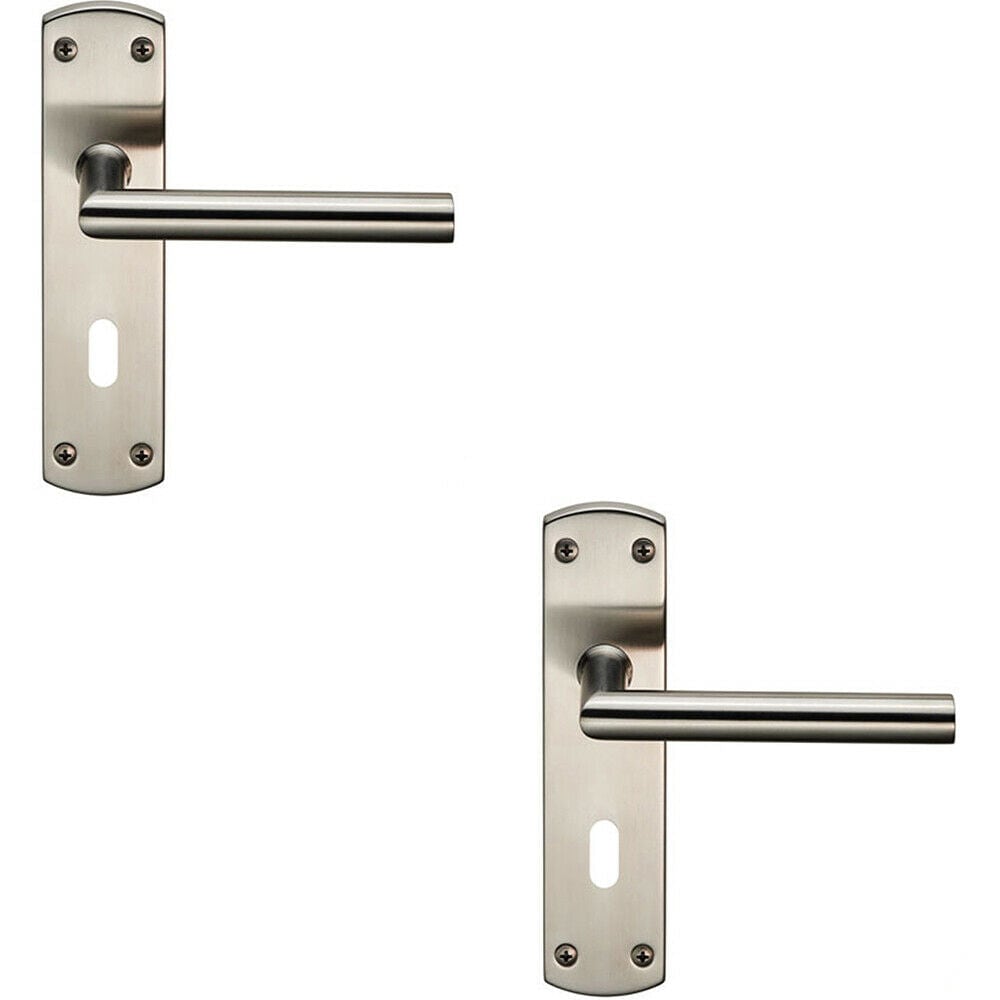 2x Mitred Lever Door Handle on Lock Backplate 172 x 44mm Satin Stainless Steel