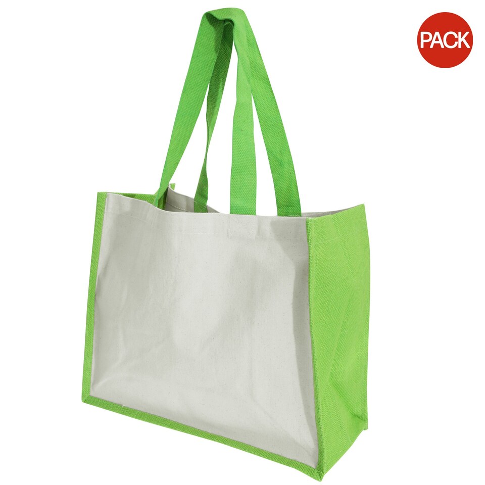 image 1 of Westford Mill Printers Jute Cot Shopper Bag (21 Litres) (Pack of 2) - Apple Green - One Size Green