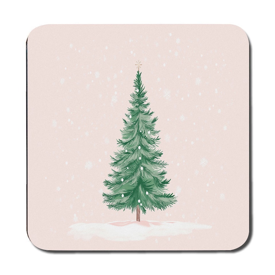 image 1 of Christmas Tree Placemat And Coaster Set Pink Snowfall Design