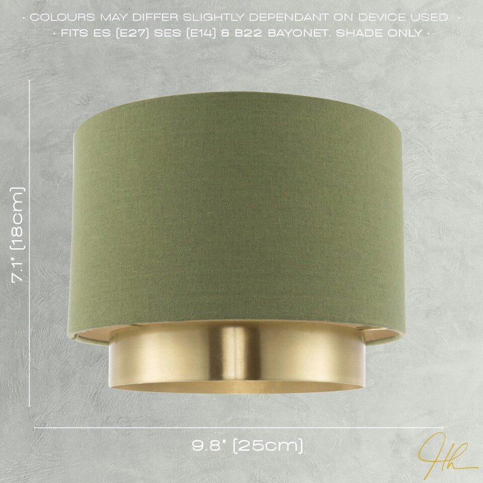 image 1 of Olive Green Linen Fabric Pendant Shade with Brushed Gold Metal Ring Green