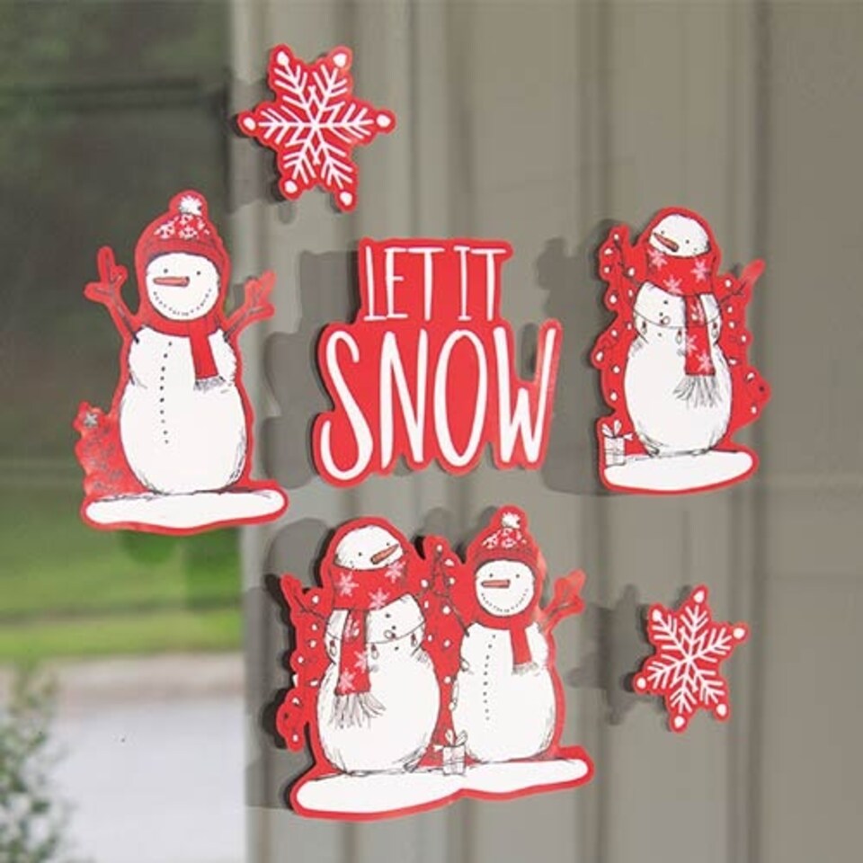 Red Stripes Christmas Snowman Window Stickers Sheet Decoration