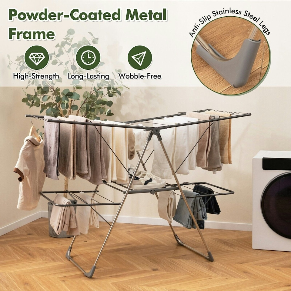 image 1 of COSTWAY 2-Tier Clothes Drying Rack Clothing Laundry Rack