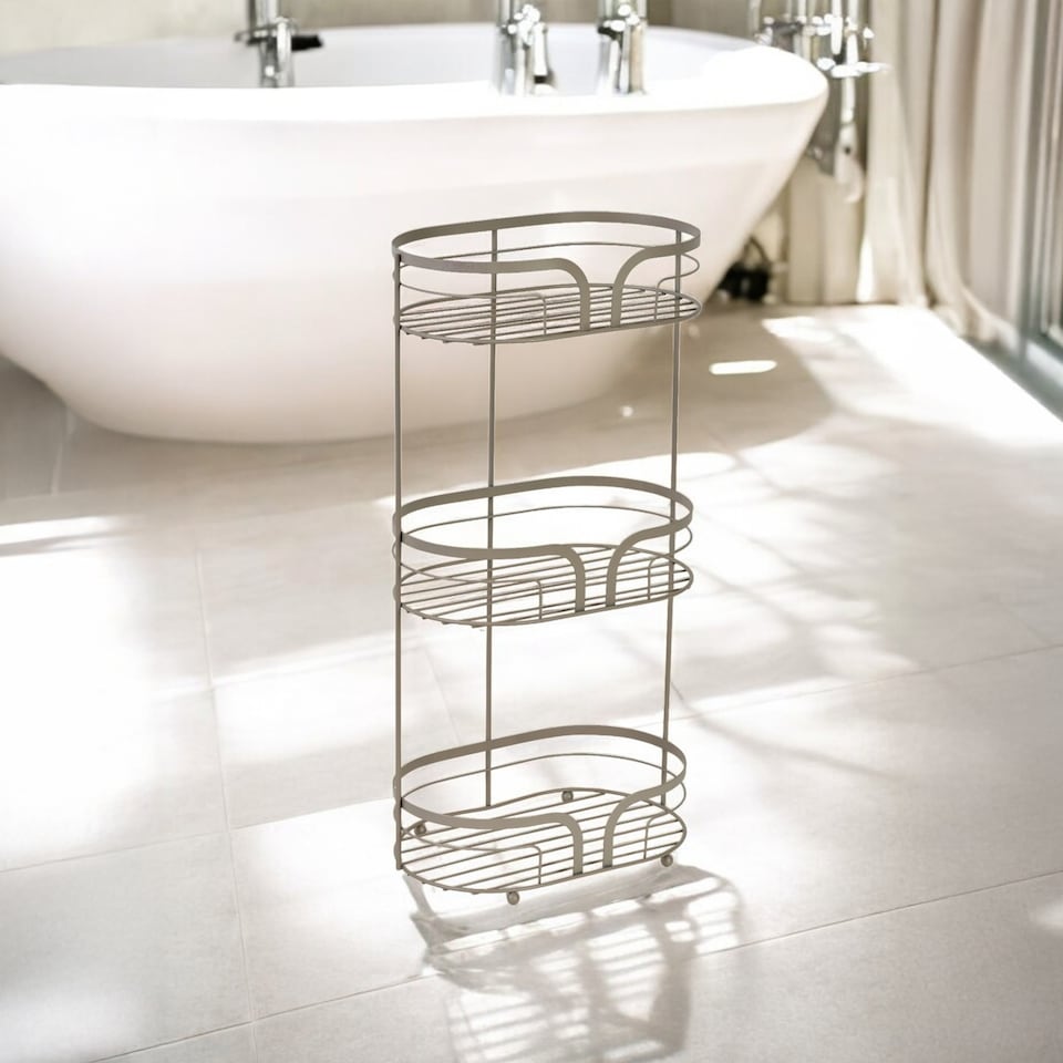 image 1 of Showerdrape Dante Beige Freestanding Floor Caddy and Mini Shower Caddy | Cream | Beige | 1