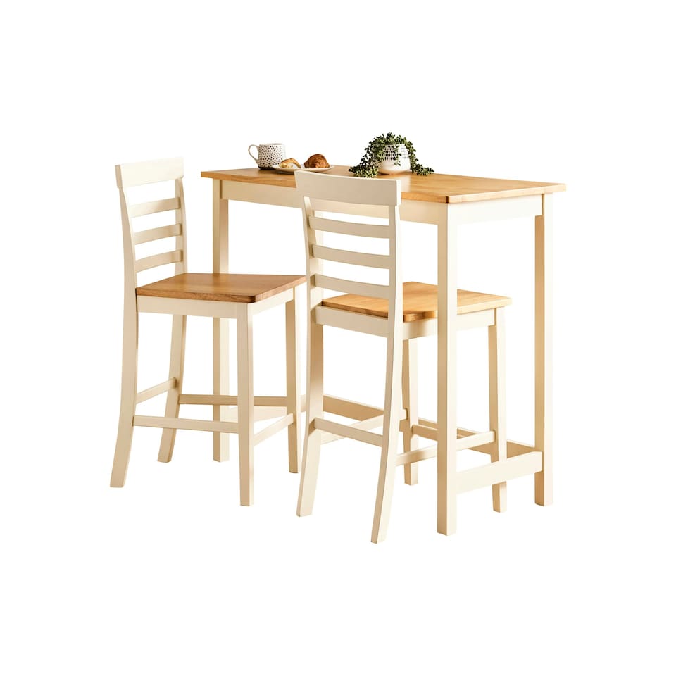 image 1 of Furniturebox Rye Cream and Oak Wood Bar Table and 2x Bar Chairs Dining Set
