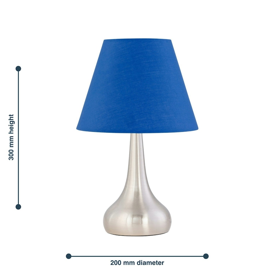 image 1 of Set of 2 Romana - Brushed Chrome Touch Lamps with Royal Blue Shades Silver | Blue