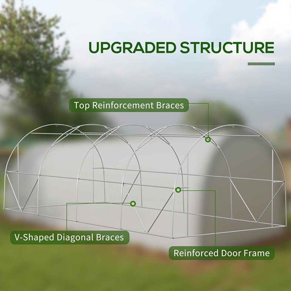 image 1 of Outsunny Walk-in Tunnel Greenhouse, Upgraded Structure, Mesh Door & Windows