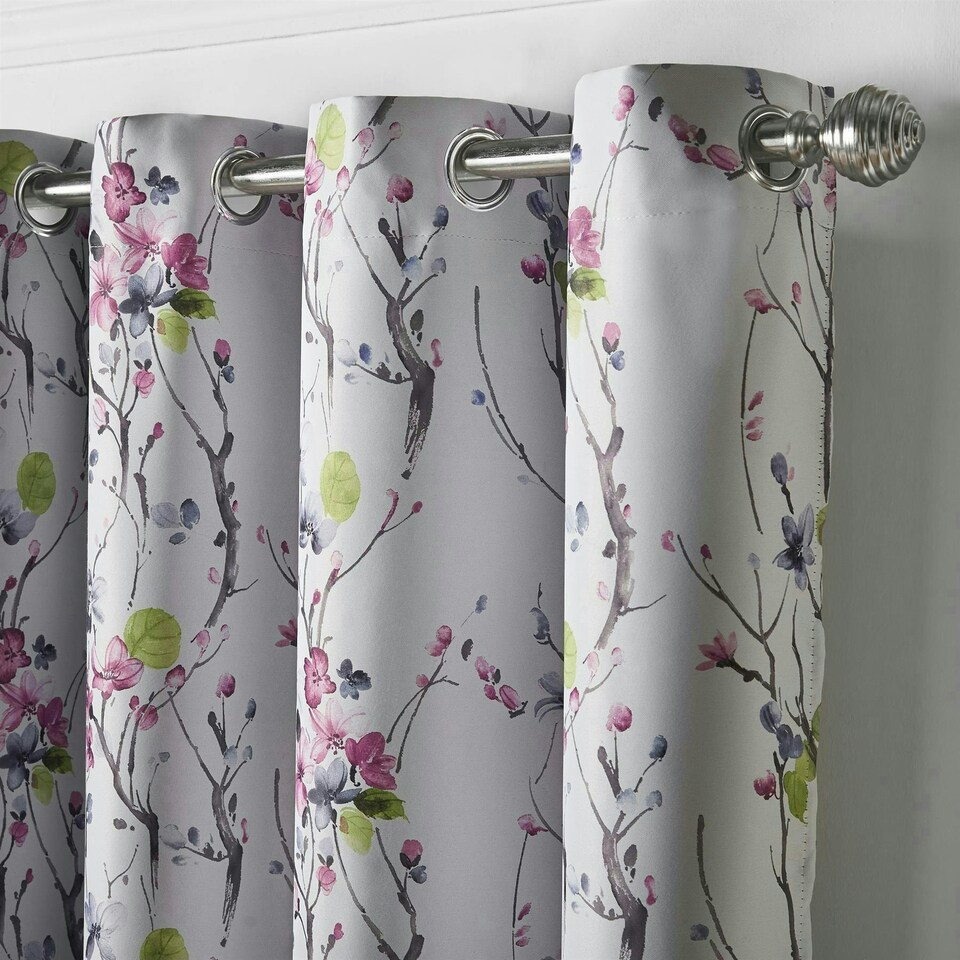 image 1 of Sakura Blockout Eyelet Curtains - Multi - 167 cm x 137 cm