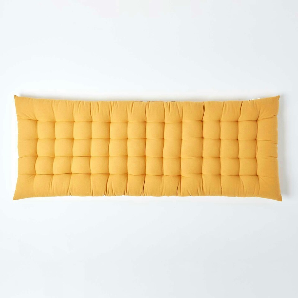 image 1 of Homescapes Garden Bench Cushion Luxury 2 Seater 100% Cotton Indoor Outdoor, 108 x 42 cm Yellow