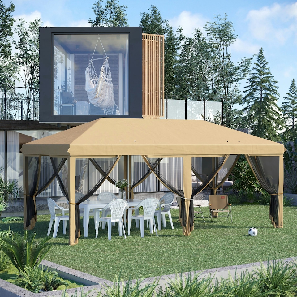 image 1 of Outsunny 6 x 3(m) Pop Up Party Tent Canopy with 6 Removable Sidewalls Beige