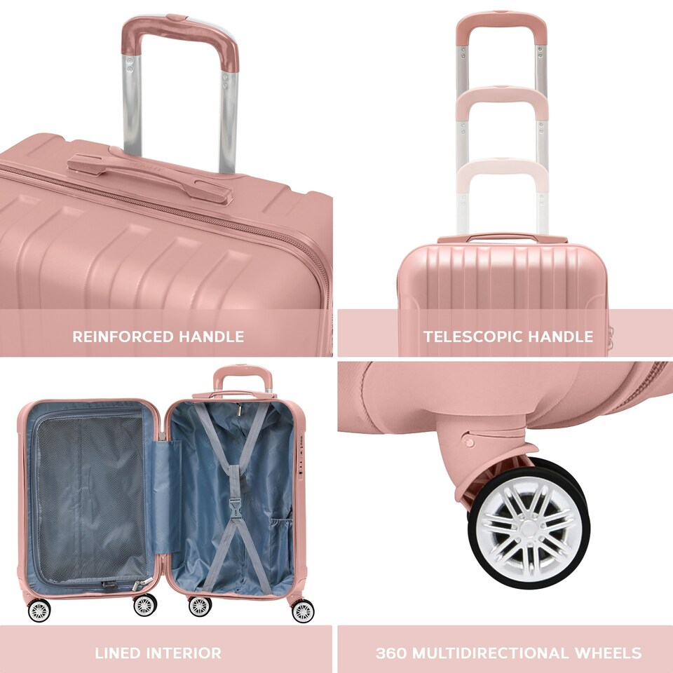 image 1 of Flight Knight Premium Lightweight Suitcase - Built-in Side Lock with USB Port - 8 Spinner Wheels - Hard Shell Carry On Or Check in Luggage 100 Airlines Approved Pink | Rose Gold | Large
